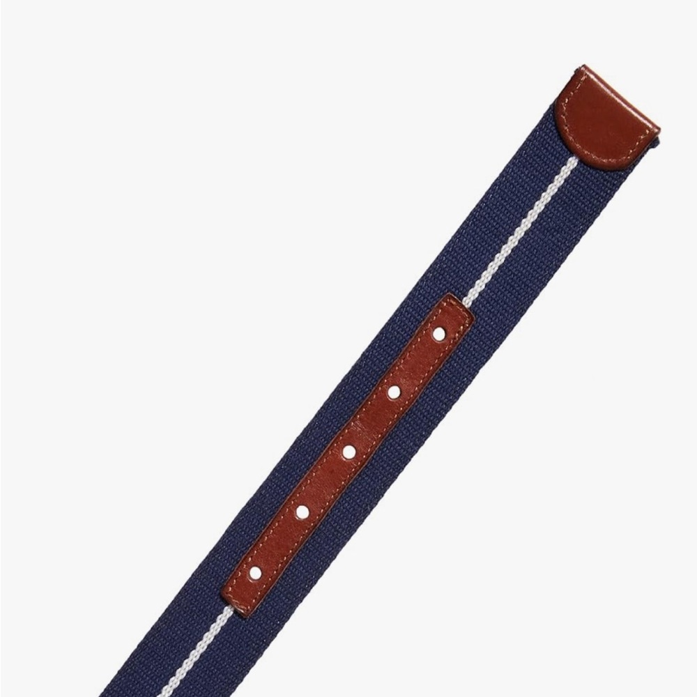 Vineyard Vines Navy Blue & White Stripe Reversible Leather-Webbing Belt - Picture 3 of 6